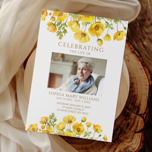 Yellow Wildflowers Funeral Order of Service Programmakaart