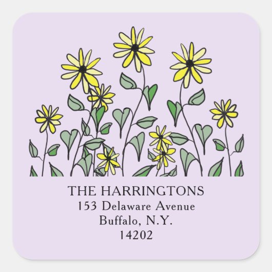 Yellow Wildflowers Lavender Floral Address Label (Voorkant)