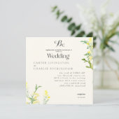 Yellow Wildflowers Monogram Square Wedding II Kaart (Staand voorkant)