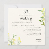 Yellow Wildflowers Monogram Square Wedding II Kaart (Voorkant)