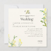 Yellow Wildflowers Monogram Square Wedding III Kaart (Voorkant)