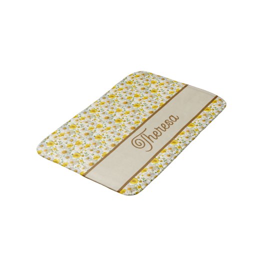Yellow Wildflowers Pattern Monogram Name Badmat (Gekanteld)