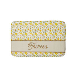 Yellow Wildflowers Pattern Monogram Name Badmat