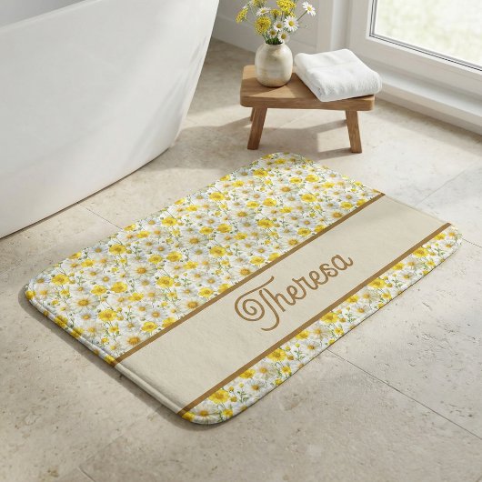 Yellow Wildflowers Pattern Monogram Name Badmat