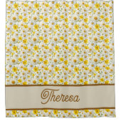 Yellow Wildflowers Pattern Monogram Name Douchegordijn (Voorkant)