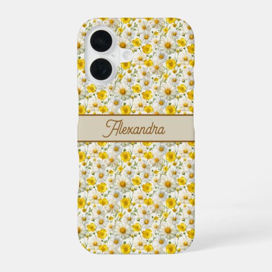 Yellow Wildflowers Pattern Monogram Name iPhone 16 Hoesje (Achterkant)