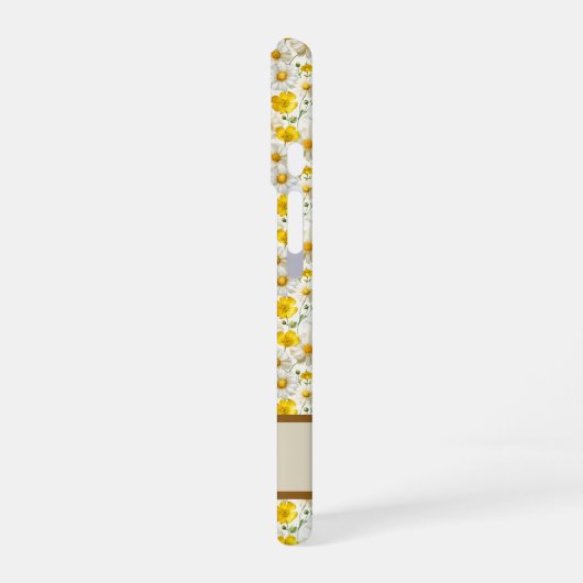 Yellow Wildflowers Pattern Monogram Name iPhone 16 Hoesje (Linkerkant)