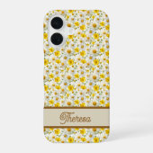 Yellow Wildflowers Pattern Monogram Name iPhone 16 Hoesje (Achterkant)