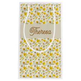 Yellow Wildflowers Pattern Monogram Name Klein Cadeauzakje