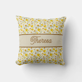 Yellow Wildflowers Pattern Monogram Name Kussen