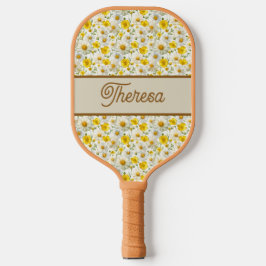 Yellow Wildflowers Pattern Monogram Name Pickleball Paddle
