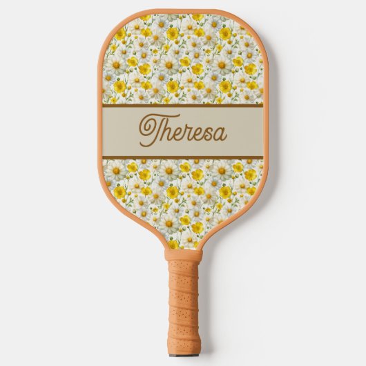 Yellow Wildflowers Pattern Monogram Name Pickleball Paddle (Voorkant)