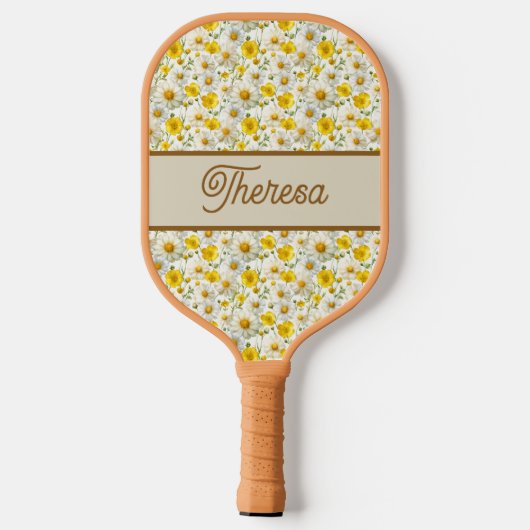 Yellow Wildflowers Pattern Monogram Name Pickleball Paddle (Achterkant)