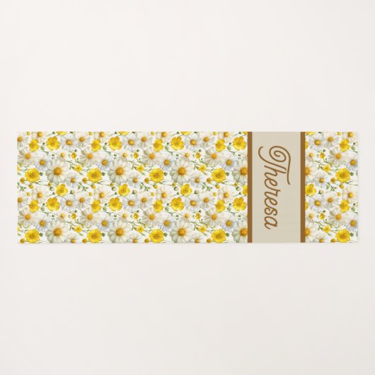 Yellow Wildflowers Pattern Monogram Name Yogamat (Achterkant (horizontaal))