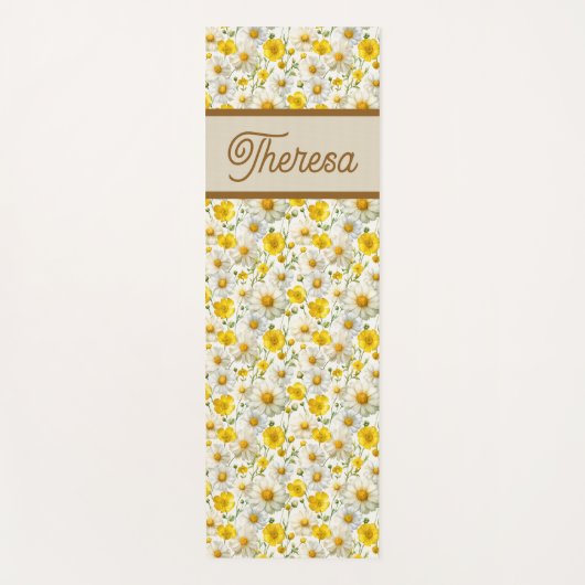 Yellow Wildflowers Pattern Monogram Name Yogamat (Voorkant)