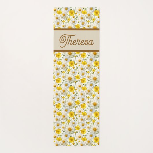 Yellow Wildflowers Pattern Monogram Name Yogamat (Achterkant)
