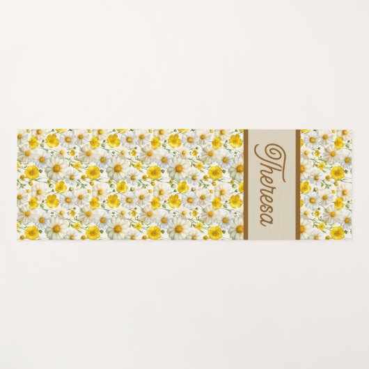 Yellow Wildflowers Pattern Monogram Name Yogamat (Voorkant (horizontaal))