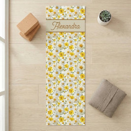 Yellow Wildflowers Pattern Monogram Name Yogamat