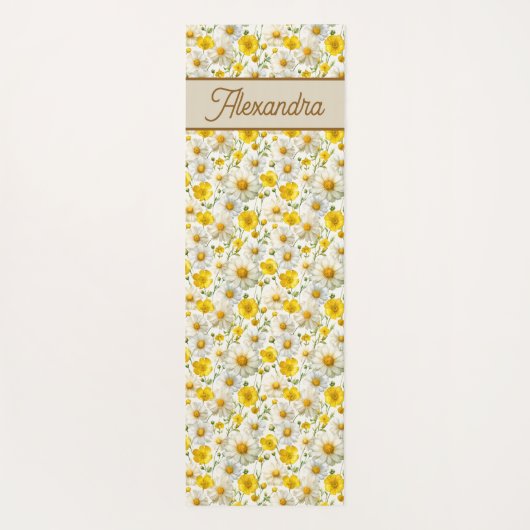 Yellow Wildflowers Pattern Monogram Name Yogamat (Achterkant)
