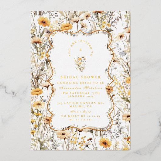 Yellow Wildflowers Vrijgezellenfeest Folie Uitnodiging (Voorkant)