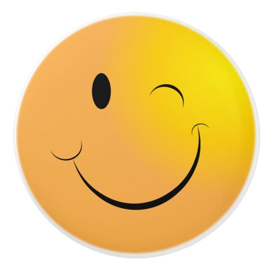 Yellow Winky 😉 Face - Emoji Keramische Knop (Voorkant)