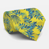 Yellow with vibrant blue & green tropical leaf  stropdas (Opgerold)