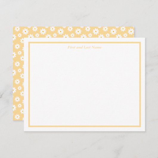Yellow with White Daisy Pattern Note Cards Notitiekaartje (Voorkant / Achterkant)