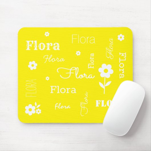 Yellow with White Flowers, Customized Mouse Pad Muismat (Met muis)