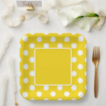 Yellow With White Polka Dots Papieren Bordje<br><div class="desc">A Bright Yellow With White Polka Dotted Square Paper Plate For Any Type Of Party</div>