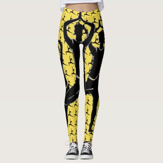 Yellow Work It-Yoga Pose Silhouette Leggings (Voorkant)