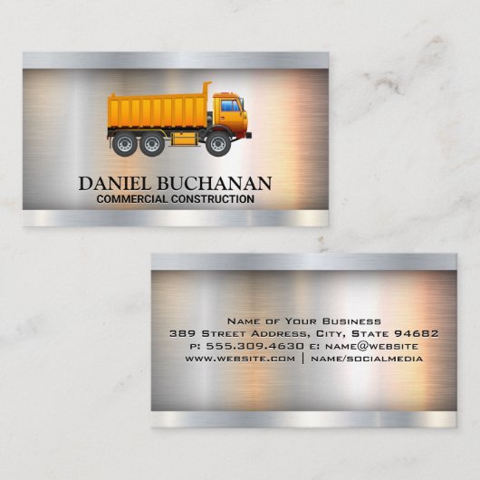 Yellow Work Truck | Metaal Visitekaartje (Voorkant / Achterkant)
