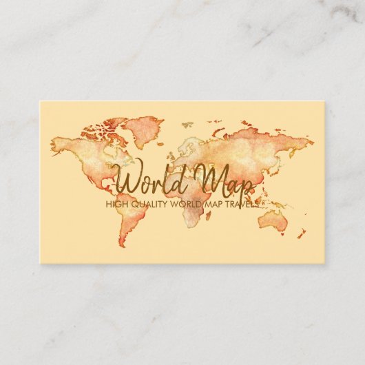 yellow World Map Travel International Trip Agent Visitekaartje (Voorkant)