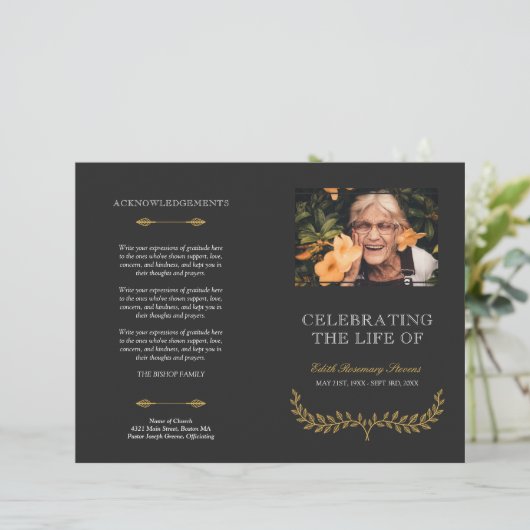 Yellow Wreath Celebration of Life Funeral Programm (Staand voorkant)