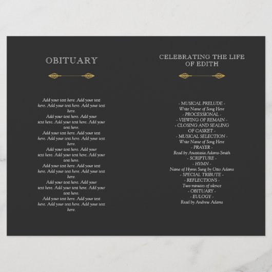 Yellow Wreath Celebration of Life Funeral Programm (Achterkant)