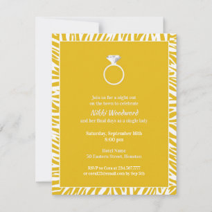 Yellow Zebra Bachelorette Party Flat Invitation Kaart