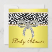 Yellow Zebra Diamond Bow Baby shower Invitation Kaart (Voorkant)