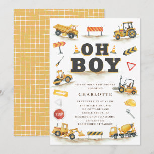 YellowConstruction Truck Baby shower Invitation Kaart