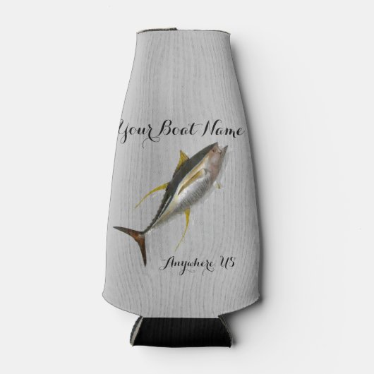 Yellowfin Tuna Custom Boot Naam Flesjeskoeler (Voorkant)