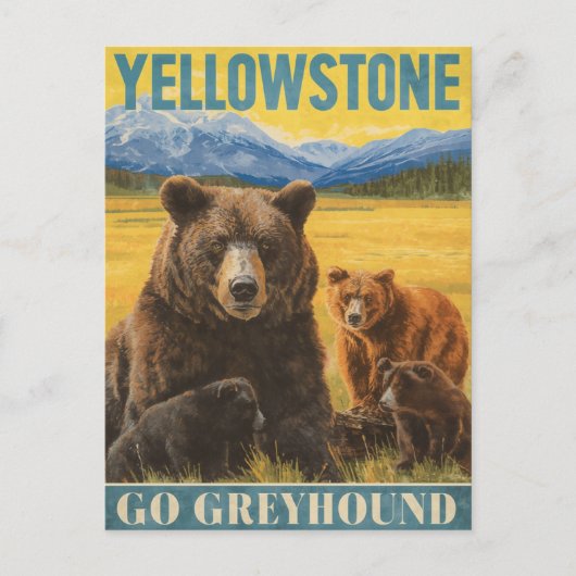 Yellowstone Bears Vintage Travel Briefkaart (Voorkant)