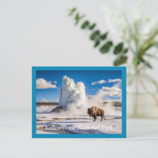 Yellowstone Bison & Geyser Briefkaart (Staand voorkant)