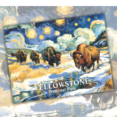 Yellowstone Bison Herd Van Gogh Style Aangepaste t Briefkaart