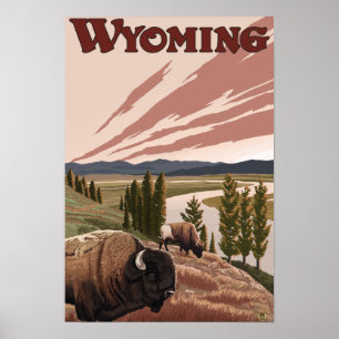 Yellowstone Bison Vintage Travel Poster