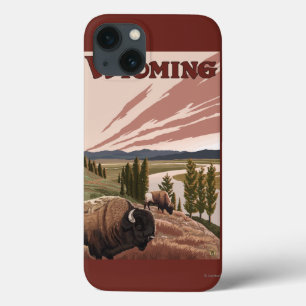 Yellowstone Bison Vintage Travel Poster iPhone 13 Hoesje