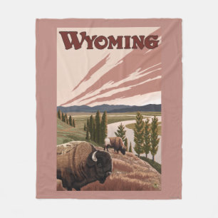 Yellowstone Bison Vintage Travel Poster Fleece Deken
