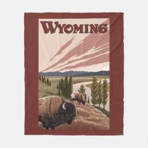 Yellowstone Bison Vintage Travel Poster Fleece Deken