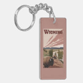 Yellowstone Bison Vintage Travel Poster Sleutelhanger (Voorkant Links)