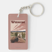 Yellowstone Bison Vintage Travel Poster Sleutelhanger (achterkant)
