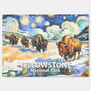 Yellowstone Bizon Kleurrijke Retro Sterrennacht Ku Magneet