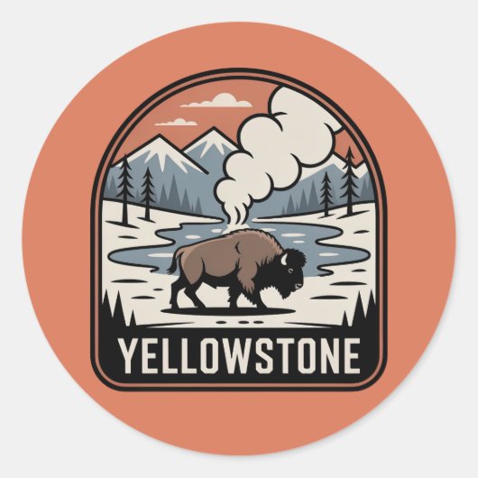 Yellowstone Bizon Retro Park Badge Ronde Sticker (Voorkant)