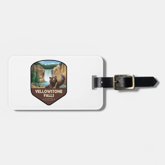 Yellowstone Falls Bear Selfie Shield Bagagelabel (Voorkant horizontaal)
